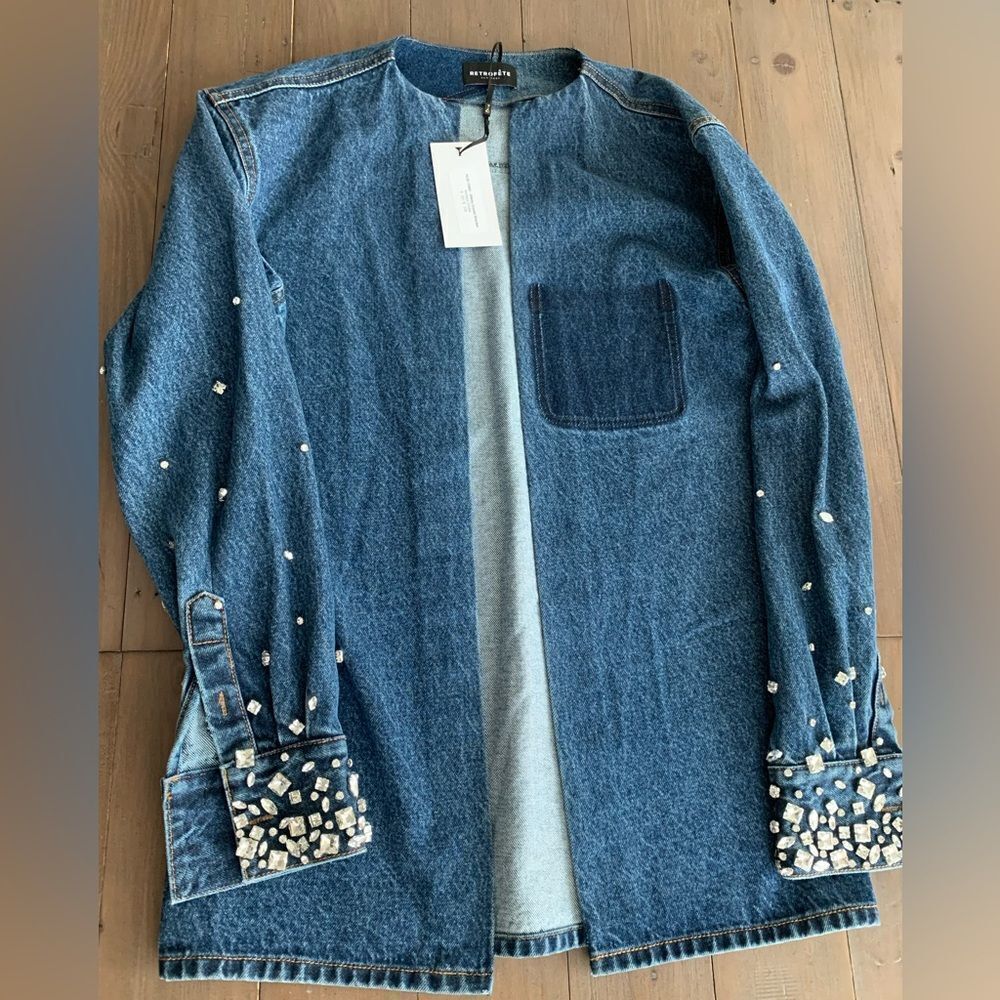 RRP US$578 Retrofete diletta crystal Embellished denim Shacket NWT S